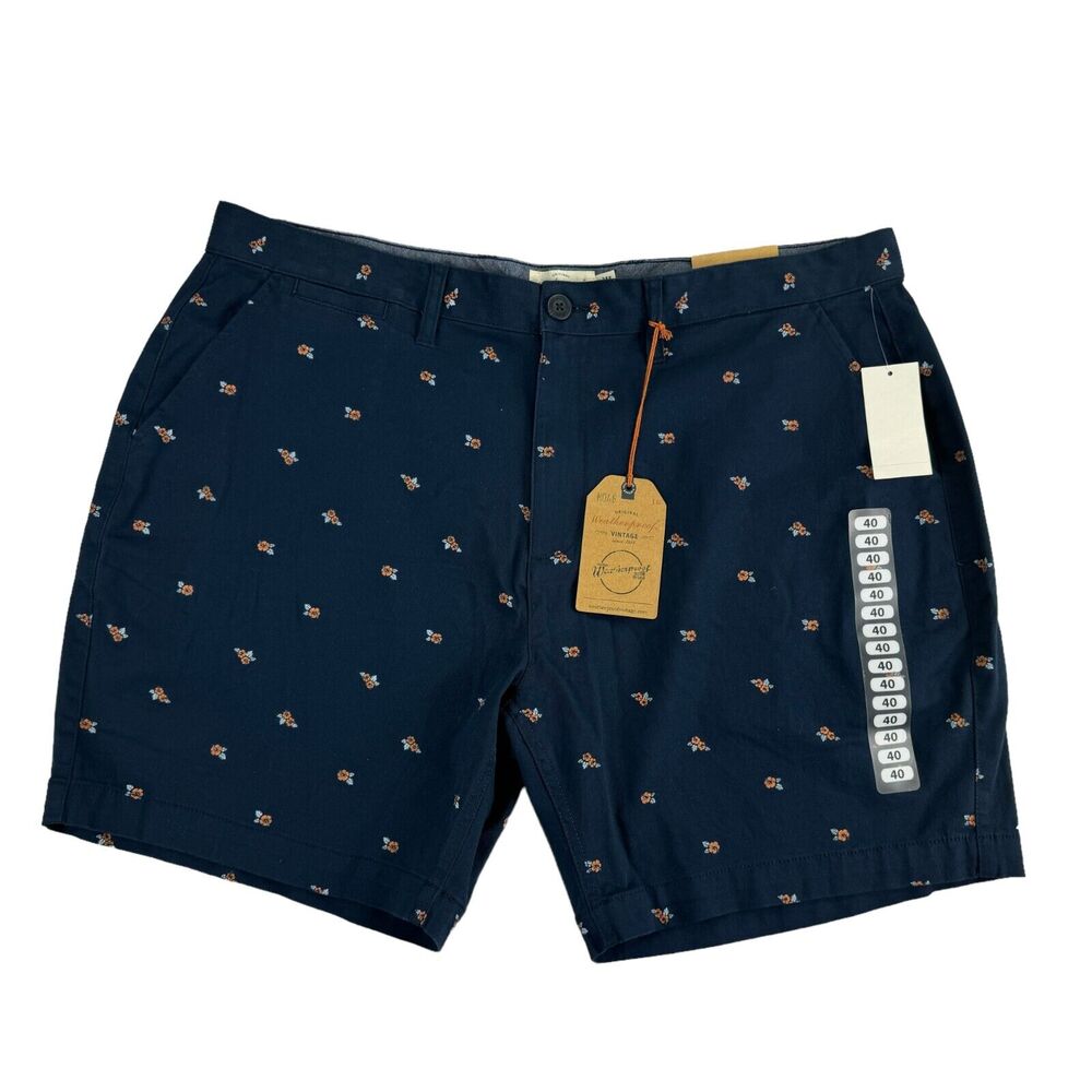 Weatherproof Vintage Mens 7" Floral Printed Stretch Shorts Navy Blue 40